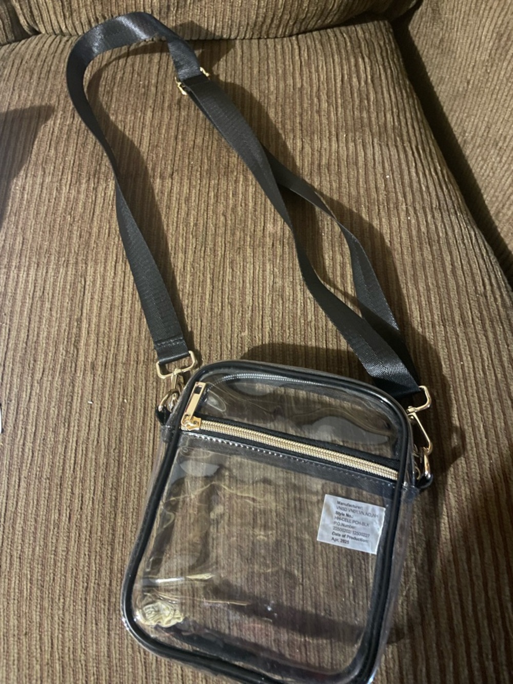 Clear Crossbody Bag with Black Trim and Gold Hardware